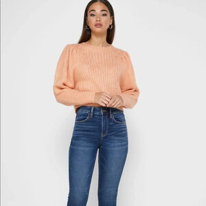 TopShop Chunky Knit Cozy Pleated Sleeve Sweater Blouse Long Sleeve Top